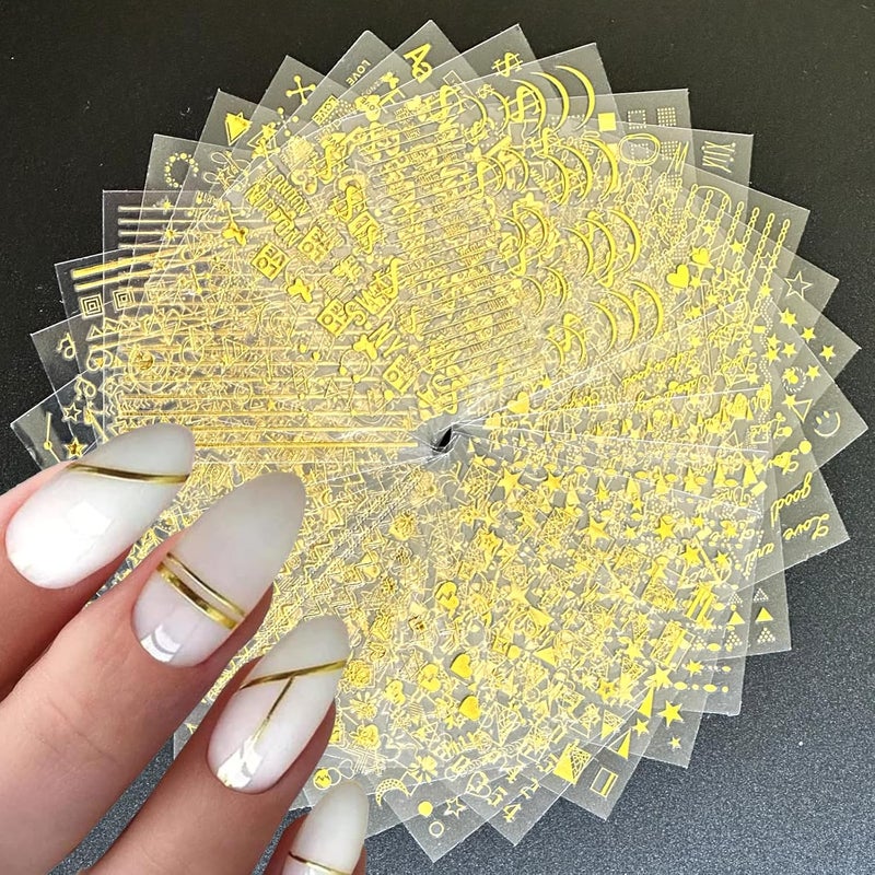 SPLOCUDU 30 Sheets Gold Nail Stickers Decals Gold Star Line Nail Decals 3D Self-Adhesive Nail Art Stickers Flower Butterfly Nail Supplies for DIY Acrylic Nails for Women - Image 1